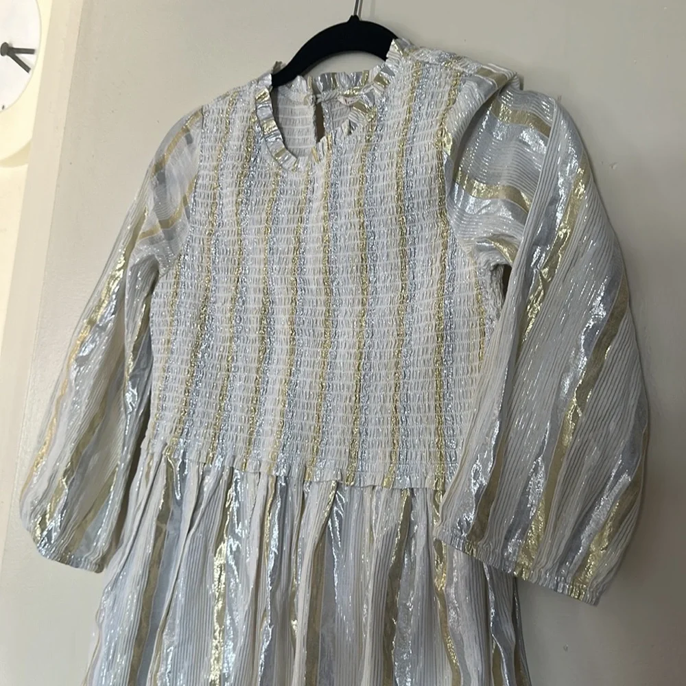 Crewcuts white metallic smocked striped dress